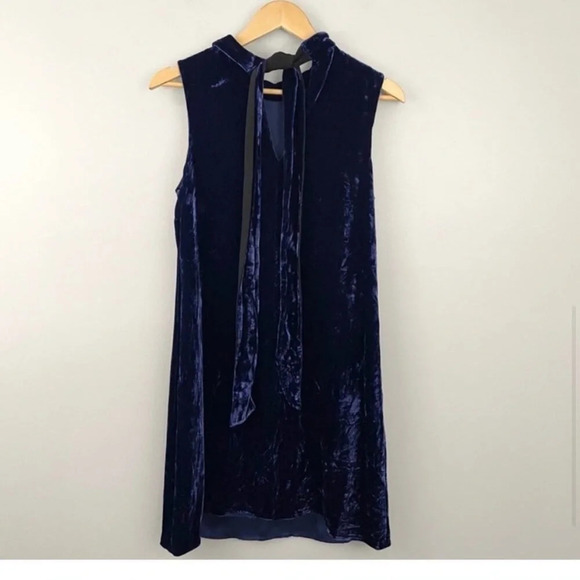 Boden blue velvet dress with tie neck size 6 - Picture 3 of 14